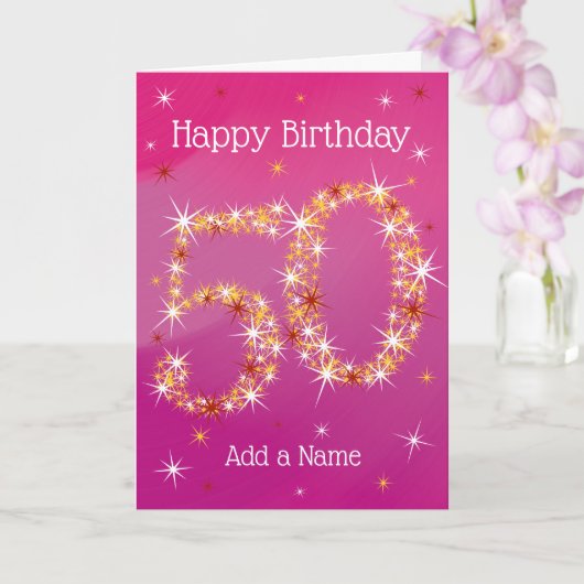 50番目の誕生日 – 星番号 – ピンク – 年齢50 カード (蘭)