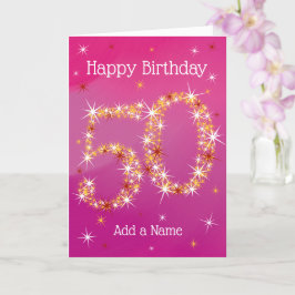 50番目の誕生日 – 星番号 – ピンク – 年齢50 カード