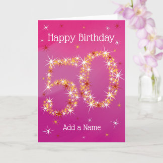 50番目の誕生日 – 星番号 – ピンク – 年齢50 カード