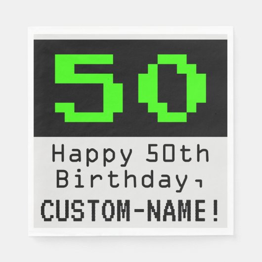 50番目の誕生日- Nerdy / オタク系のスタイル「50」と名前 スタンダードランチョンナプキン (正面)