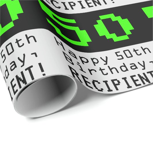 50番目の誕生日- Nerdy / オタク系のスタイル「50」と名前 ラッピングペーパー (ロールコーナー)