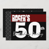 50番目の誕生日Wモダン1706赤白 招待状 (正面/裏面)