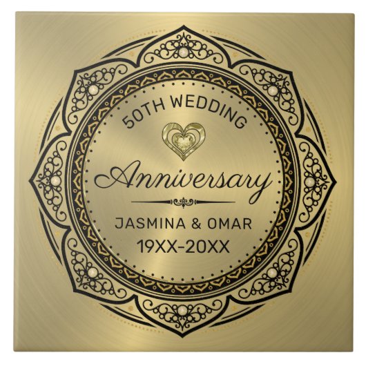 50番目の金ゴールド結婚のイスラム教装飾の円枠 タイル (正面)