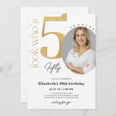 50番目の金ゴールド誕生日招待状(写真あり) 招待状 (正面/裏面)