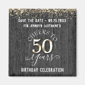 50番目の金ゴールド誕生日日付の保存 マグネット (正面)