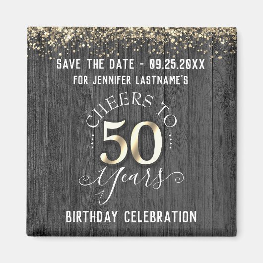 50番目の金ゴールド誕生日日付の保存 マグネット (正面)