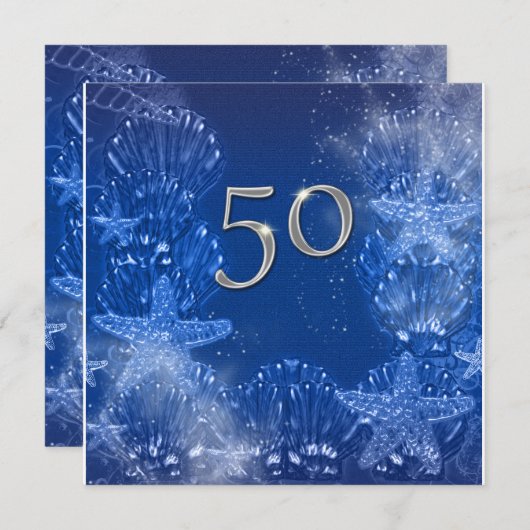50番目の青い銀の誕生日の熱帯 招待状 (正面/裏面)