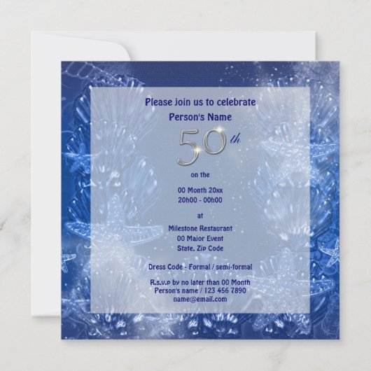50番目の青い銀の誕生日の熱帯 招待状 (裏面)