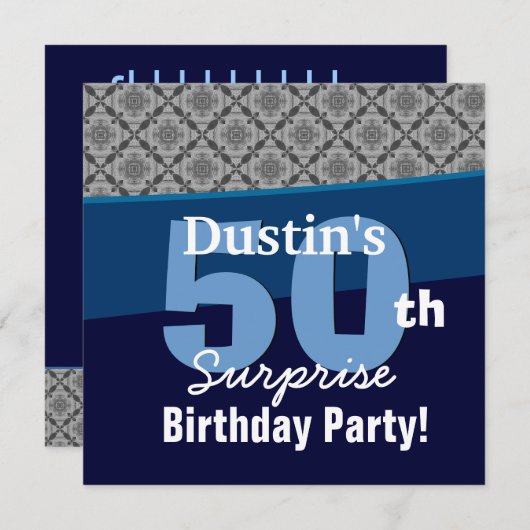 50番目の驚きのパーティーシルバー対角ジオメトリ 招待状 (正面/裏面)