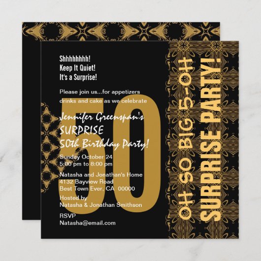 50番目の驚きの対角金ゴールドと黒のV02 招待状 (正面/裏面)