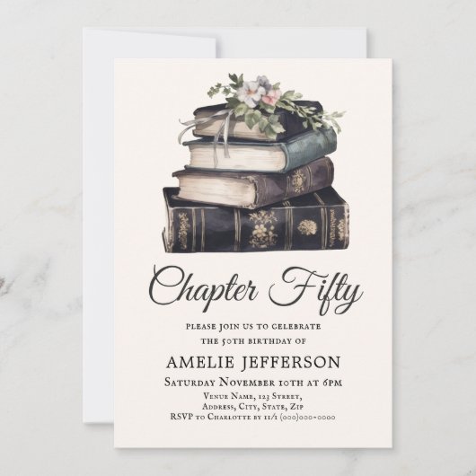 50番目の | ヴィンテージビクトリアンブック誕生日 招待状 (正面)
