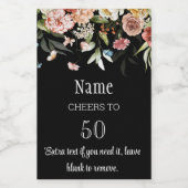 50番目または任意の誕生日、ミニ静物フローラドロップ ワインラベル (シングルラベル)