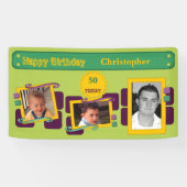 50番目男性への写真を追加する名前の緑のパーティー 横断幕 (横)