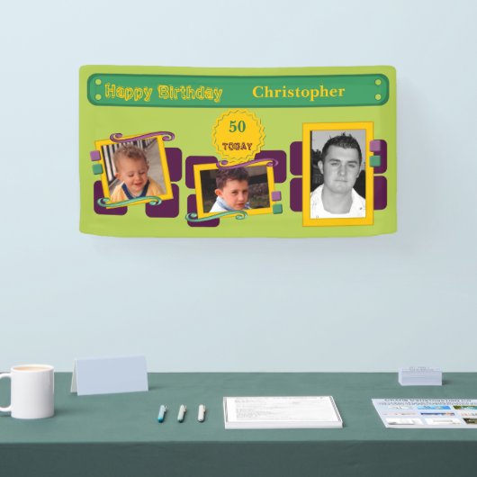 50番目男性への写真を追加する名前の緑のパーティー 横断幕 (トレードショー)