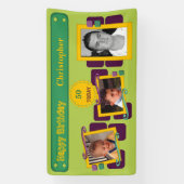 50番目男性への写真を追加する名前の緑のパーティー 横断幕 (縦)