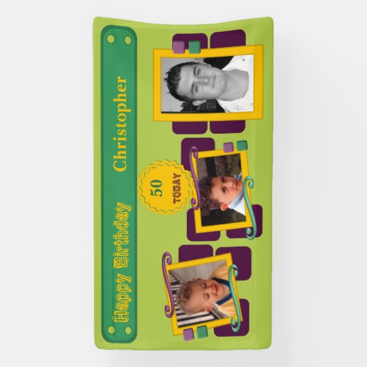 50番目男性への写真を追加する名前の緑のパーティー 横断幕 (縦)