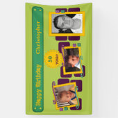 50番目男性への写真を追加する名前の緑のパーティー 横断幕 (縦)