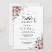 50番目（または他）の誕生日ピンク金ゴールド、赤面フローラ 招待状 (正面)