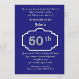 50番目，誕生日マン，パーティーマン，任意の年齢，海軍，シルバー 招待状