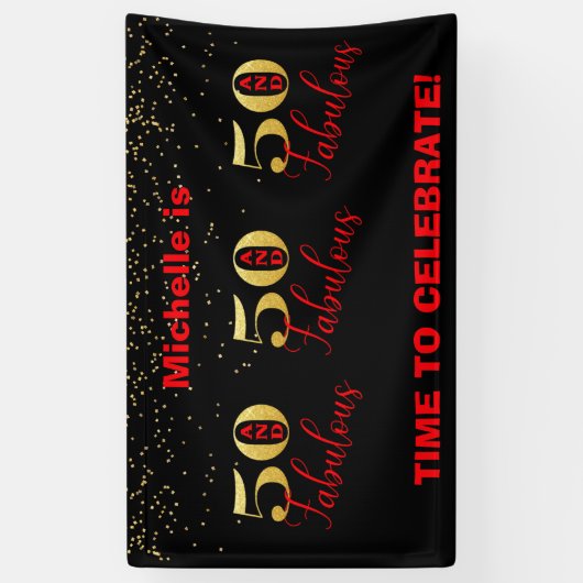 50祝と素晴らしい赤金ゴールド誕生日 横断幕 (縦)