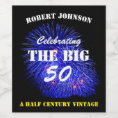 50祝人50誕生日ブルー ワインラベル (シングルラベル)