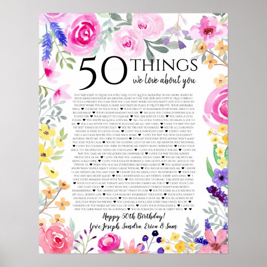 50私たちはあなたについて愛すること水彩の花ママ ポスター (正面)