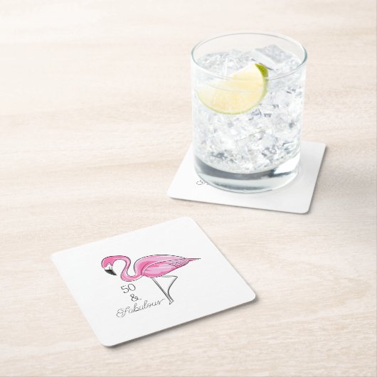 50種と素晴らしいピンクフラミンゴコースター スクエアペーパーコースター (インサイチュ)