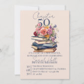 50章の誕生日を祝う花と積まれた本 招待状 (正面)