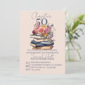 50章の誕生日を祝う花と積まれた本 招待状 (スタンド正面)