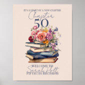 50章の誕生日 積まれた本と花 ポスター (正面)