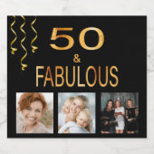 50素敵な誕生日の黒い金ゴールド写真 スパークリングワインラベル (シングルラベル)