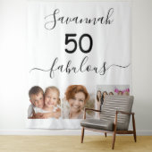 50素敵な誕生日ホワイトフォトコラージュ タペストリー (インサイチュ)