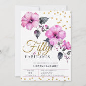 50素晴らしいはっきりしたハイビスカス熱帯50誕生日 招待状 (正面)