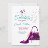 50素晴らしいエレガントグリッターシューズ誕生日 招待状 (正面)