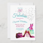 50素晴らしいエレガントグリッターフローラパープル誕生日 招待状 (正面)