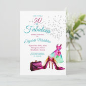 50素晴らしいエレガントグリッターフローラパープル誕生日 招待状 (スタンド正面)