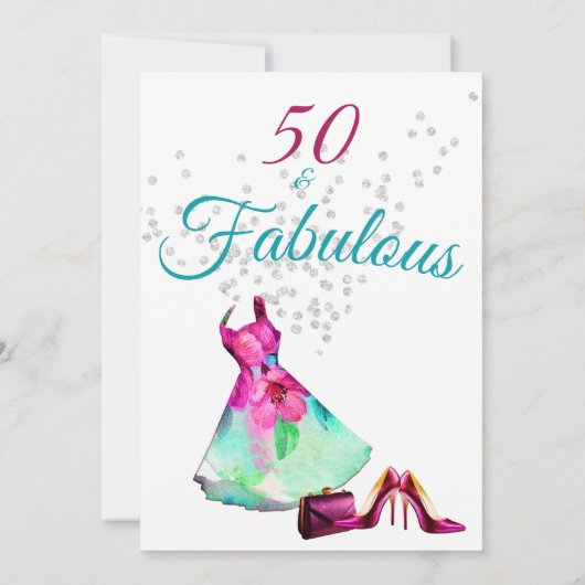 50素晴らしいエレガントグリッターフローラパープル誕生日 招待状 (裏面)