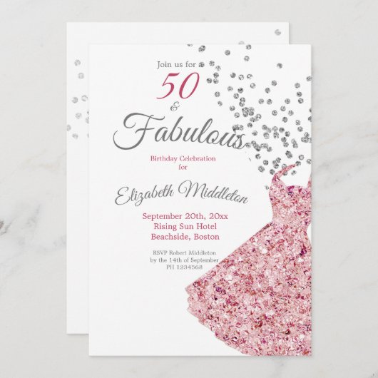 50素晴らしいグリッターエレガントカクテルドレスパーティー 招待状 (正面/裏面)