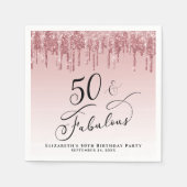 50素晴らしいグリッターバラ金ゴールドピンクバースデーパーティー スタンダードカクテルナプキン (正面)