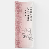 50素晴らしいグリッターバラ金ゴールドピンクバースデーパーティー 横断幕 (縦)