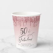 50素晴らしいグリッターバラ金ゴールドピンクバースデーパーティー 紙コップ (正面)