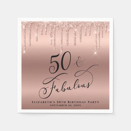 50素晴らしいグリッターバラ金ゴールド パーソナライズされた スタンダードカクテルナプキン (正面)