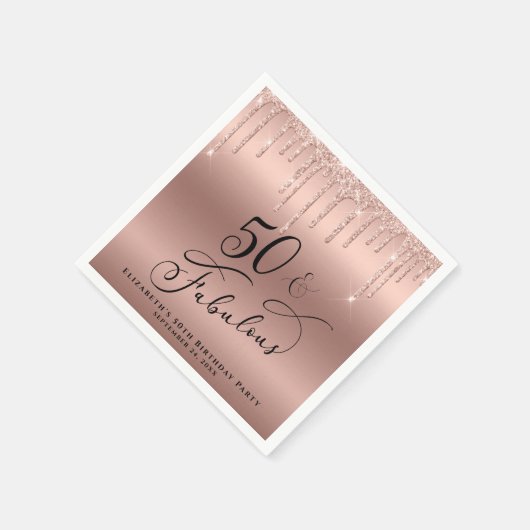50素晴らしいグリッターバラ金ゴールド パーソナライズされた スタンダードカクテルナプキン (角)