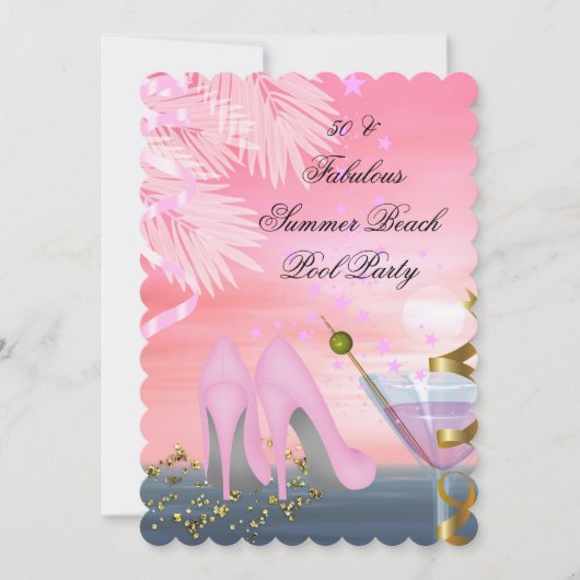 50素晴らしいサマーピンクカクテルヒールパーティー 招待状 (正面)