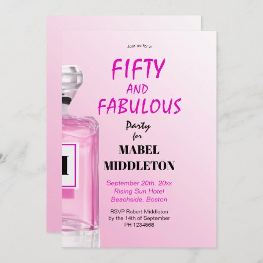 50素晴らしいシックフランスのピンクの香りモノグラム 招待状 (正面/裏面)