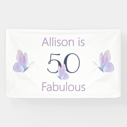 50素晴らしいシンプルバタフライ50誕生日名 横断幕 (横)