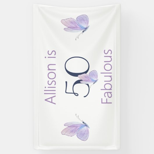 50素晴らしいシンプルバタフライ50誕生日名 横断幕 (縦)