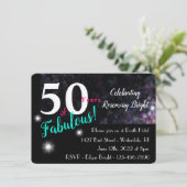 50素晴らしいシンプルピンクはっきりしたのティール(緑がかった色)白、星つき 招待状 (スタンド正面)