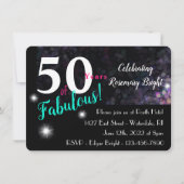 50素晴らしいシンプルピンクはっきりしたのティール(緑がかった色)白、星つき 招待状 (正面)