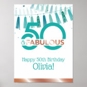 50素晴らしいハッピーバースデーティール(緑がかった色)バラ金ゴールドパーティー ポスター (正面)